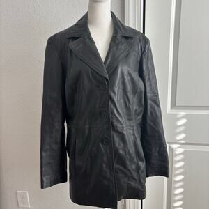 Colebrook Women’s Black Supple Leather Jacket Long Line Sz L EUC